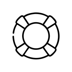 A simple graphic of a black outline of a life preserver with a white center on a white background