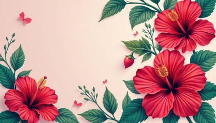 Bold hibiscus blooms, stylized design, repeating motif , artwork, bloom, bold