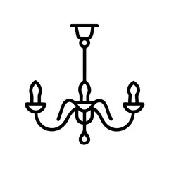 Outlined hanging light fixture with three arms and candle style bulb holders in a simple design style