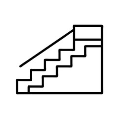 A simple graphic shows a staircase with a railing leading to a landing platform, minimal design of steps