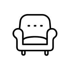 Simple outline drawing of an armchair with rounded arms and three dots at the top center area of the seat