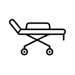 A simple graphic of a medical gurney with wheels and a headrest on a white background design element