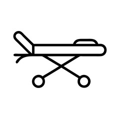 Outlined representation of a medical stretcher with wheels for patient transportation in hospitals and clinics