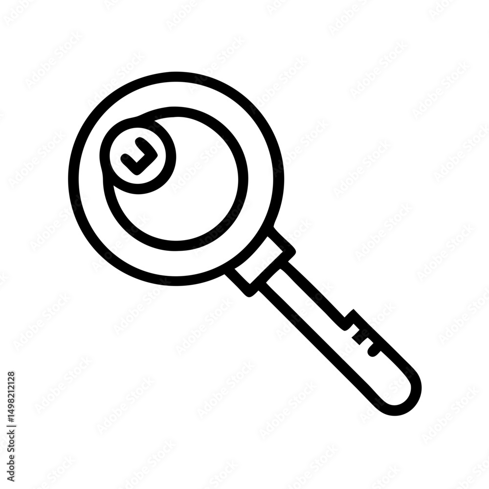 Poster A magnifying glass with a check mark inside the lens for search and verification on a white background