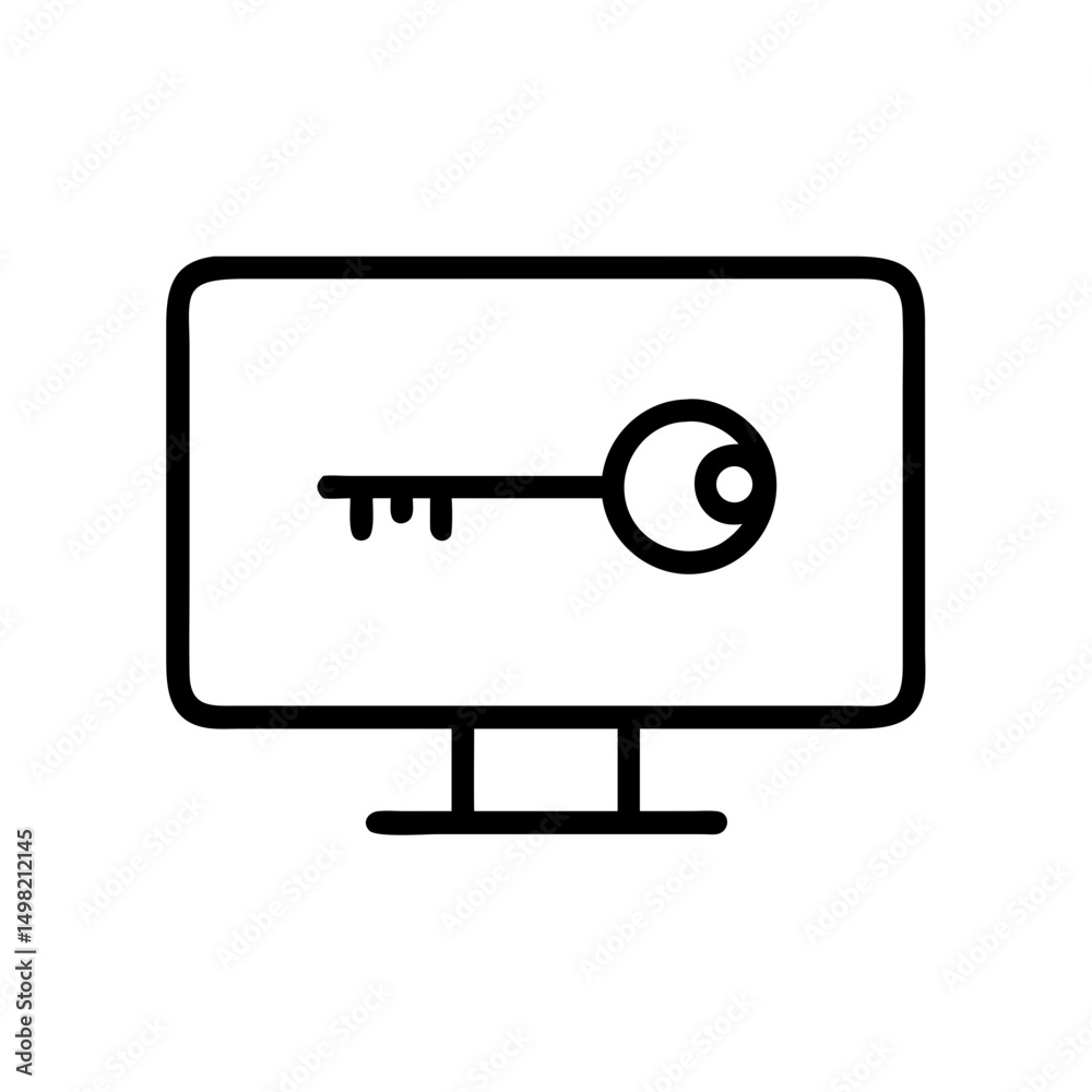 Poster A computer screen showing a simple line drawing of a classic style metal access implement design is shown