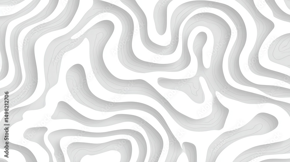 Poster monochrome abstract pattern displaying undulating, layered lines mimicking topographic contours, gen