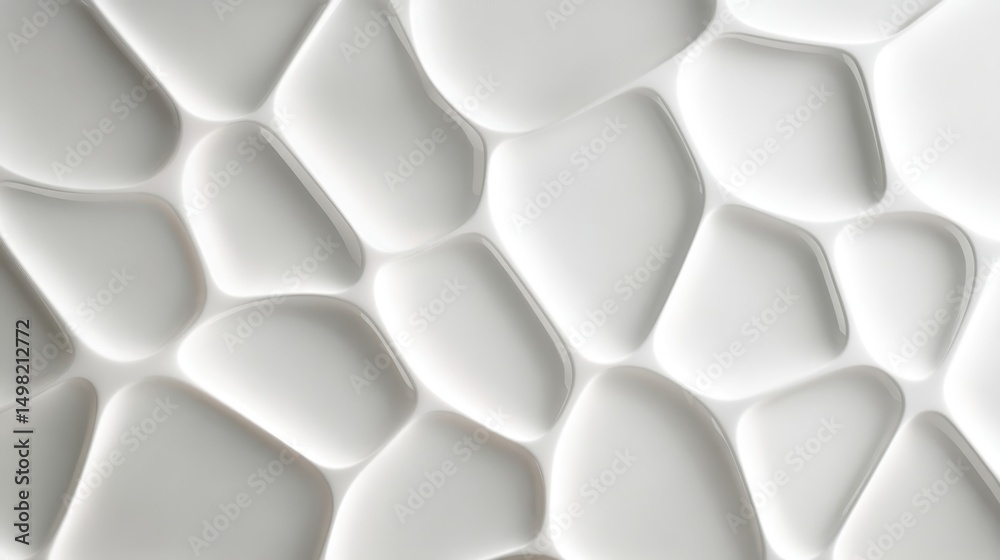 Poster rounded white cells interconnecting dynamically, creating minimalist network pattern representing mo