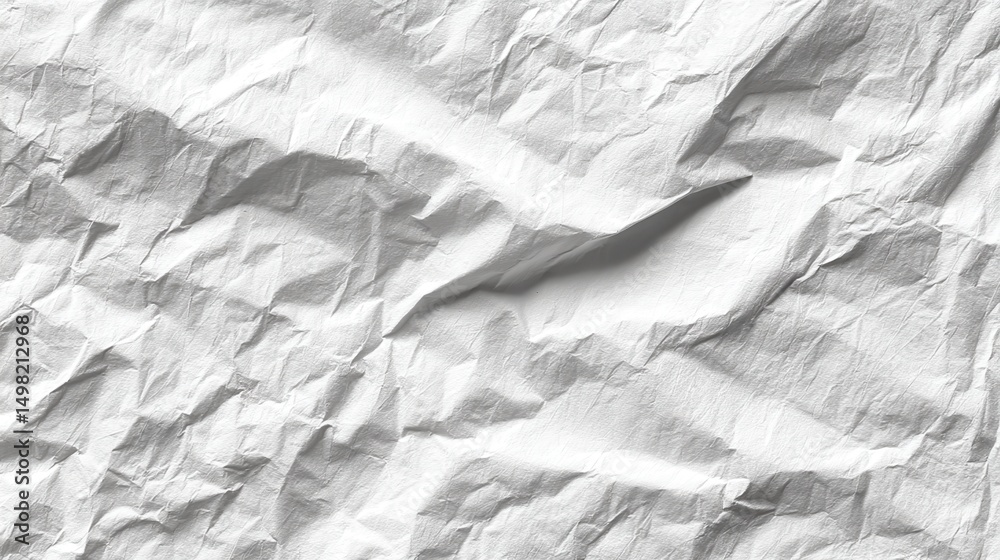 Poster crumpled white paper displaying textured, wrinkled surface with abstract patterns, serving as minima