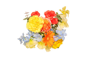 白背景の様々な花のブーケ
