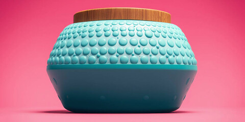 Obraz premium Teal Bubble Textured Cosmetic Bottle on Pink Background