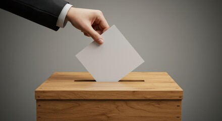 Hand casting ballot in wooden box for voting election concept symbolizing democracy decision freedom political right and civic responsibility in governance process participation