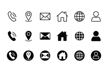 Business card contact icon set