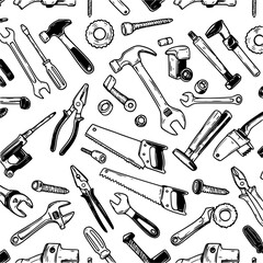 Hand tools vector seamless pattern
