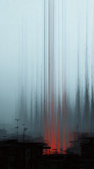 Naklejka premium Abstract Urban Skyline Dusk Light Colors Shadows Fog Architecture Perspective Landscape Modern Cityscape Evening Illumination Gradients Silhouettes Industrial Atmosphere Surreal Environment