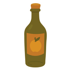 Glass bottle with apple label, flat vector illustration for farm product or autumn harvest theme.