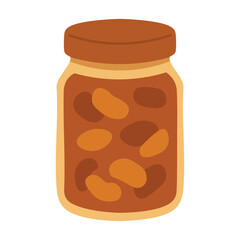 Glass jar filled with preserved beans, flat vector illustration for autumn harvest or farm kitchen theme.