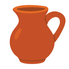 Flat vector illustration of a rustic clay pitcher with handle, perfect for harvest or countryside theme.