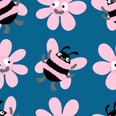 Kids seamless bee pattern for fabrics and packaging and gifts and cards and linens and wrapping paper