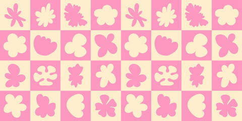 Vector seamless pattern with naive hand drawn flowers and ocean-inspired waves in a playful vacation mood, perfect for fabric prints, summer posters, and surface decoration.