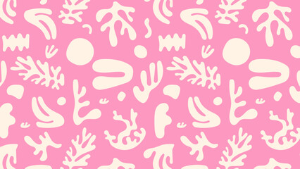 Vector seamless pattern with groovy floral waves and playful botanical shapes in naive hand drawn design for summer prints, beachwear, and modern surface decoration.