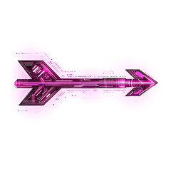 Futuristic Arrow with Digital Motifs in Neon Magenta Isolated on Transparent Background