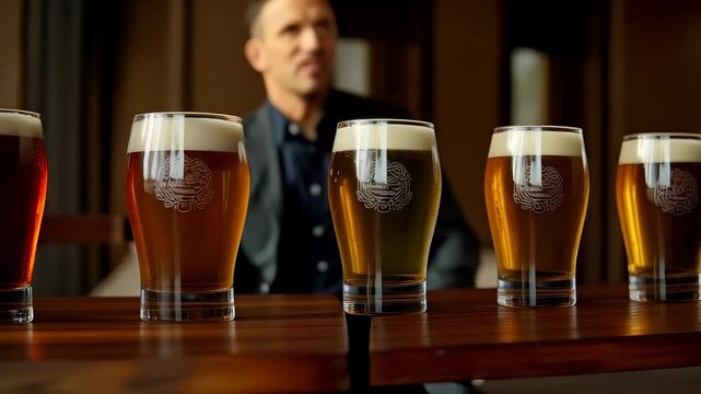Variety of beers: A selection of beer glasses filled with different types of beer. Brewing craft beers for enjoyment and cultural gathering.