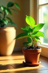A lush green plant thriving in a vibrant, sun-drenched room, symbolizing the gift of life and growth; a perfect representation of nature's enduring vitality and beauty ,  nature,  living thing