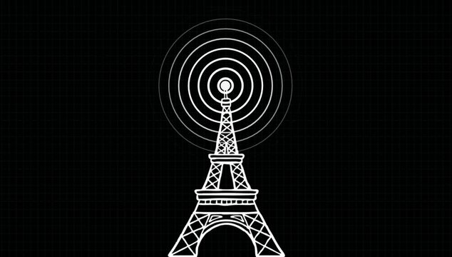 Signal tower with networking. Radio tower, transmitter antenna icon.