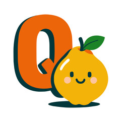 Uppercase Letter Q with Cute Quince – Fruits and Vegetables Alphabet in Retro Pop-Art Style