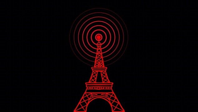 Signal tower with networking. Radio tower, transmitter antenna icon.