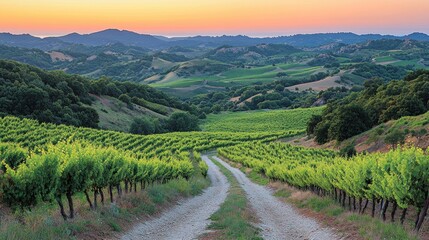 Naklejka premium Sunset over Tuscan Vineyard