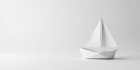 Fototapeta premium A Simple White Origami Sailboat on a Plain Background, Symbolizing Minimalism, Hope, and the Pursuit of Dreams