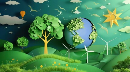 Sustainable Environment with Wind Turbines and Green Trees