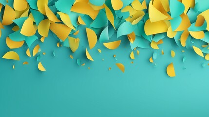 Modern angular confetti forming a bold top border over teal background, with lower half left open for text