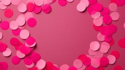 A bright pink matte canvas with random confetti scattered around a central blank area perfect for bold text or celebratory branding.