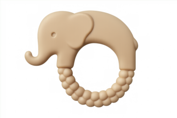 Beige elephant teether on transparent background for babies development