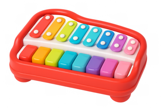 Colorful toy piano and xylophone for kids on transparent background