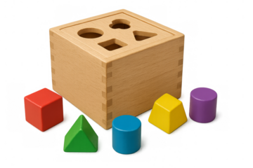 Colorful wooden shape sorter toy with transparent background for educational play