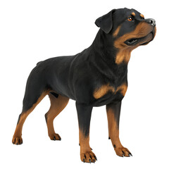 Obraz premium Rottweiler Dog Portrait: A majestic Rottweiler, a powerful and loyal breed known for its intelligence and protective nature, stands proudly against a clean background. The dog's rich black coat.