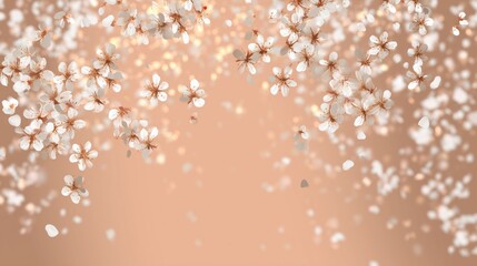 Gently blurred floating confetti with a soft bokeh look on peach background, perfect for romantic announcements or soft wedding invitations