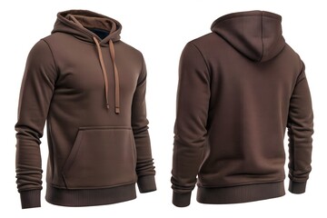 Naklejka premium Brown mens hoodie sweatshirt front and back view