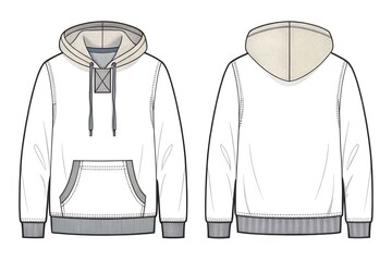Mens casual white hoodie sweatshirt fashion flat sketch template