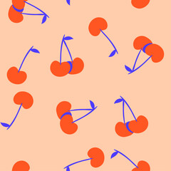 Seamless cherry pattern. Colorful romantic print, pattern for textile, wrapping, packaging. Vector Illustration.