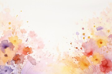 Watercolor illustration featuring vibrant flowers in soft pastel colors, creating a dreamy floral background with ample copy space for text or design elements