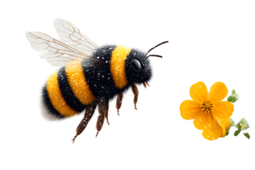 A bee hovering near a vibrant flower showcasing natures pollination process