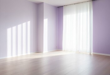 Obraz premium A room with purple walls and white curtains.