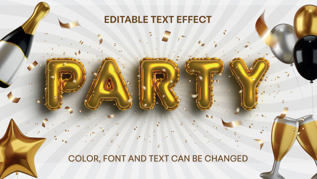 party balloons editable text effect
