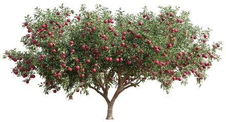 A realistic apple tree with red apples on a white background, png, transparent