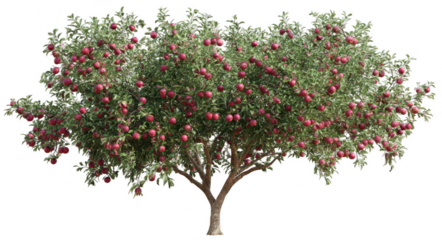 A realistic apple tree with red apples on a white background, png, transparent