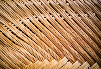 A close up of a woven rattan basket.